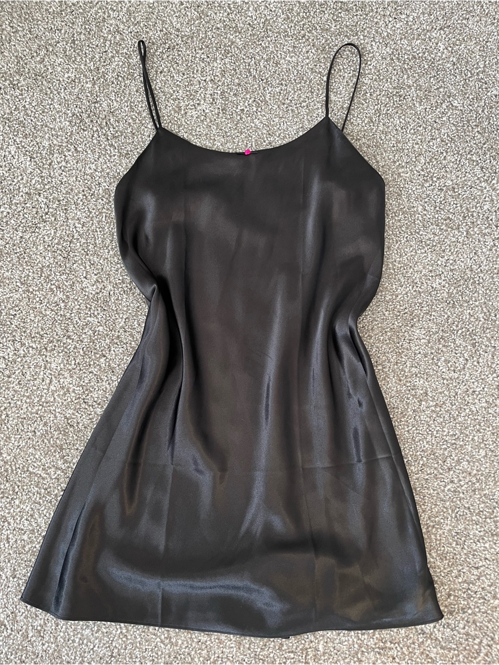 VTG George Black Satin Mini Slip Lingerie Sleep Dress Nightgown with Rose Detail